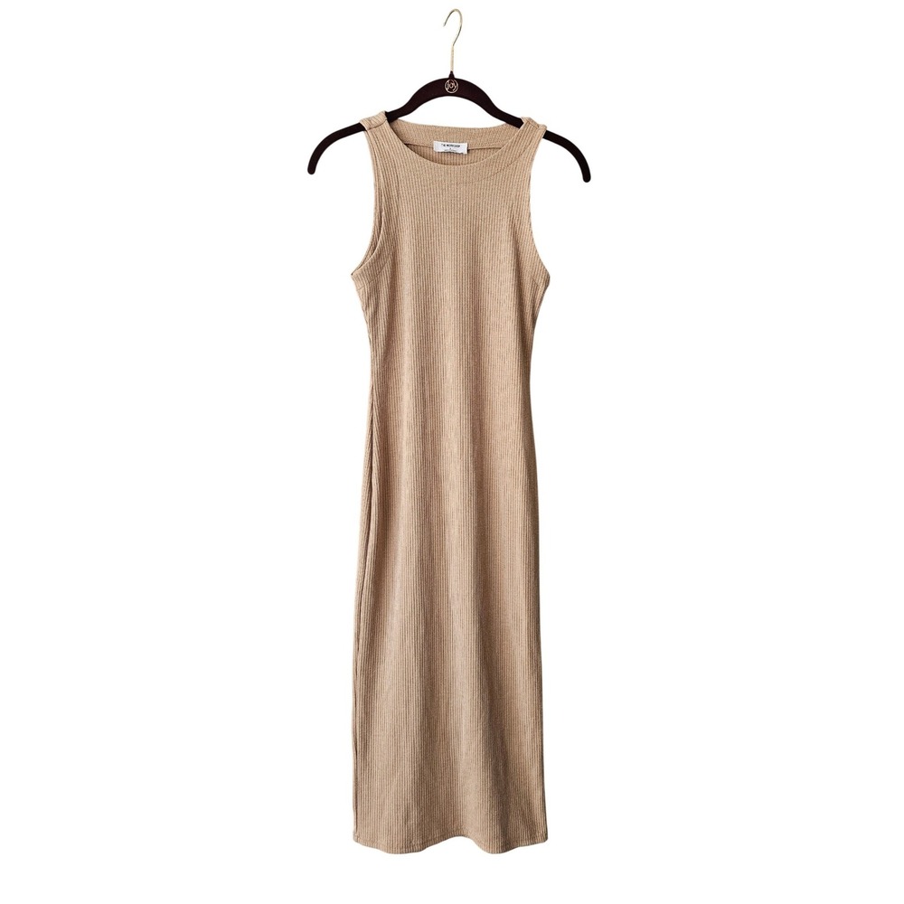 The Workshop Ribbed Midi‎ Dress Womens S Tan Sleeveless Bodycon Crew Neck